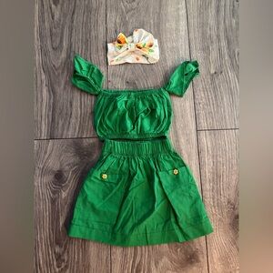 Vibrant Green Ruffle 2 piece Set with Floral Headband Size 2